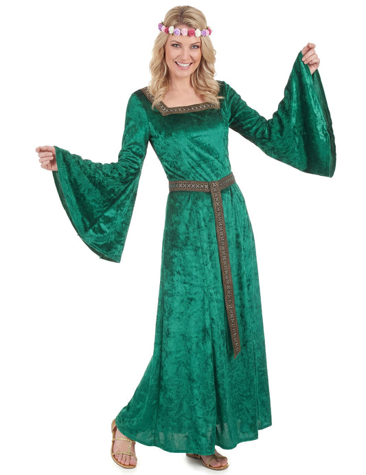 Déguisement médiéval pour femme vert effet velours
