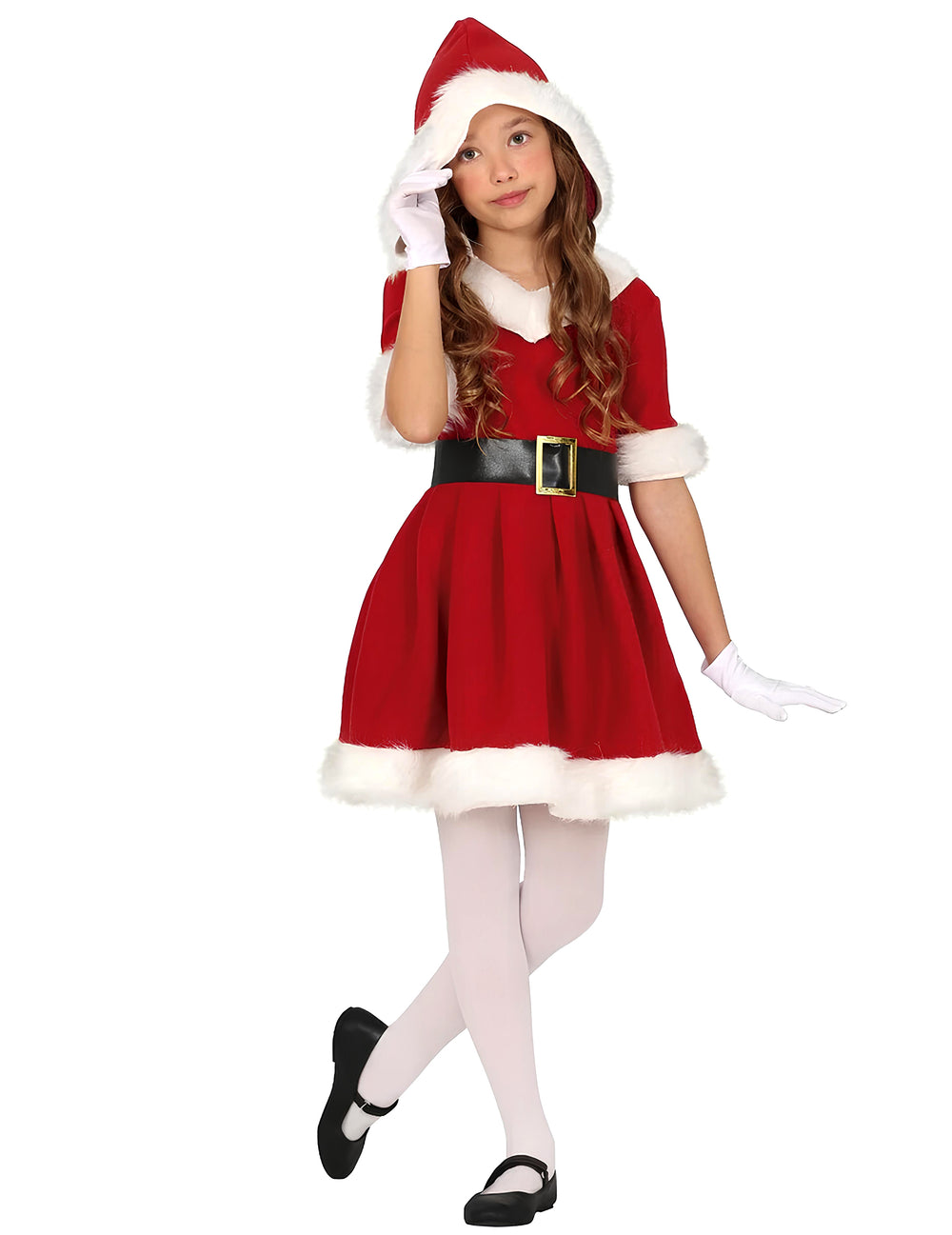 Déguisement de mère Noël à capuche pour fille rouge et blanc