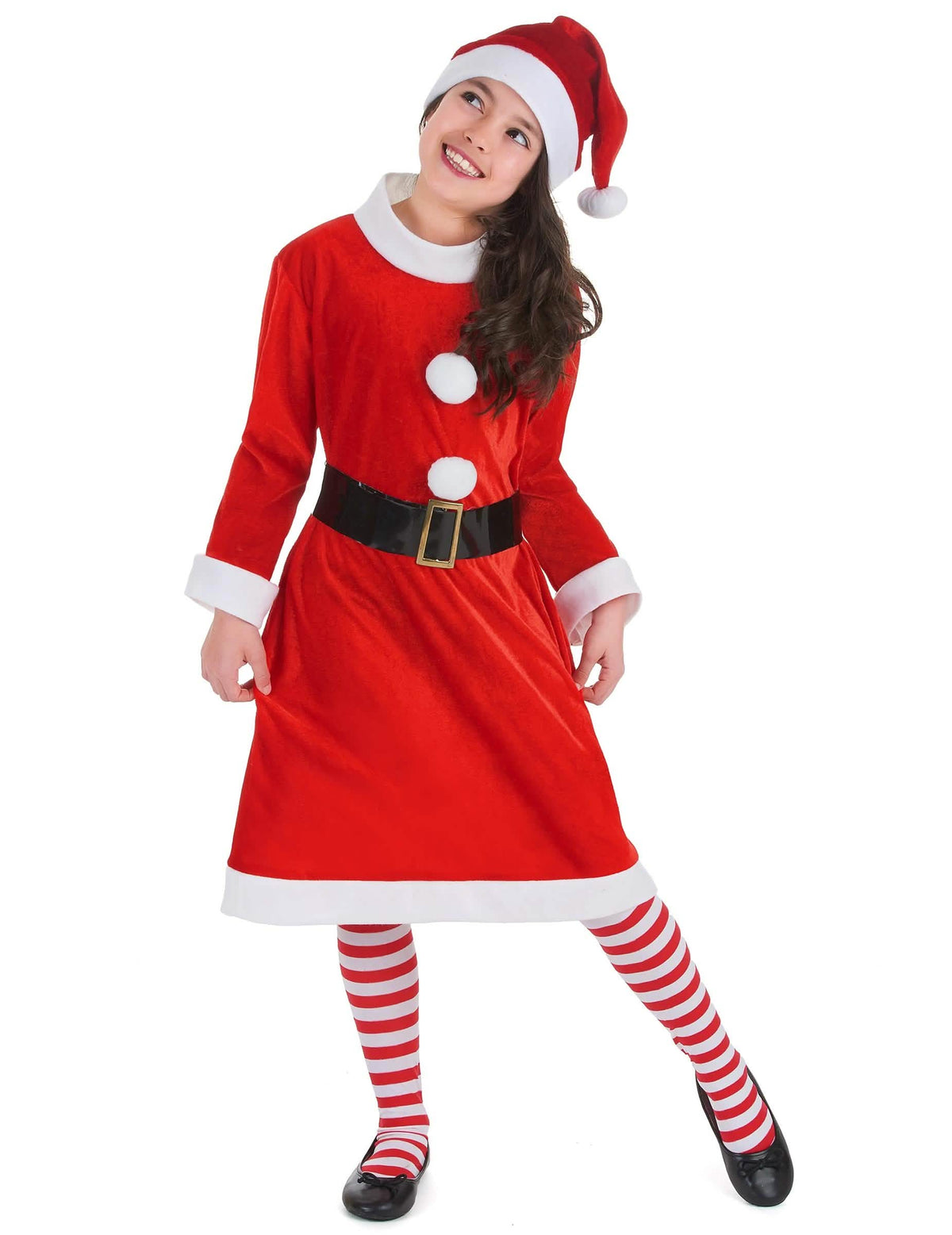 Kostým santa clausová pro dívka červená s bílými pompony