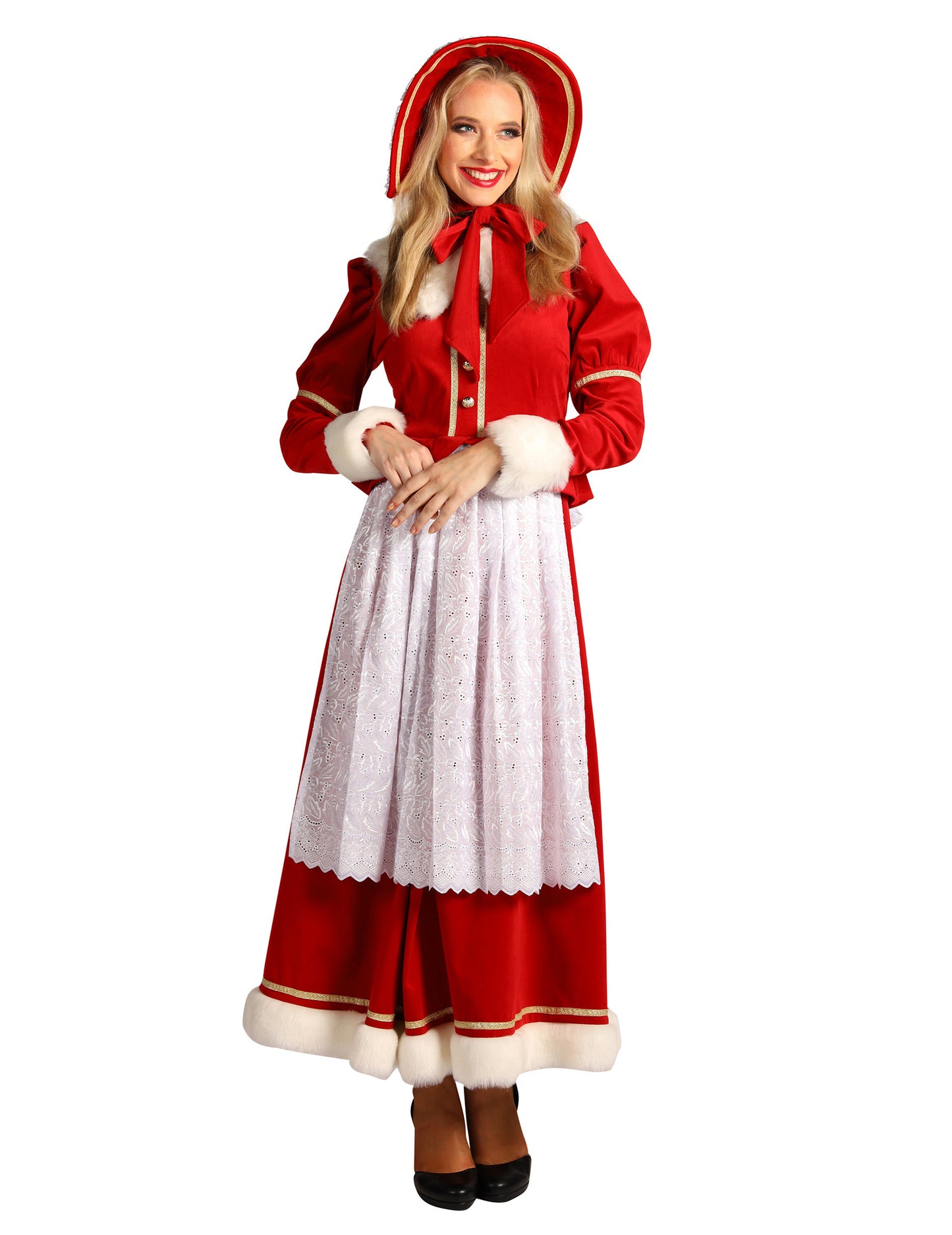 Tradiční dámský kostým paní Clausové se zástěrou