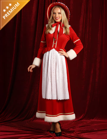 Tradičný kostým pani Clausovej pre ženy so zásterou