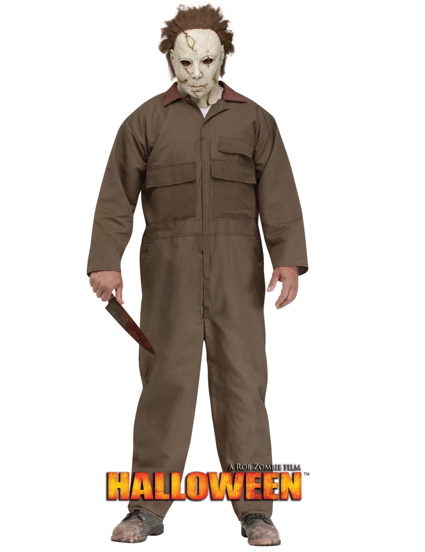 Mužský hnědý kostým Michael Myers Halloween Rob Zombie s maskou
