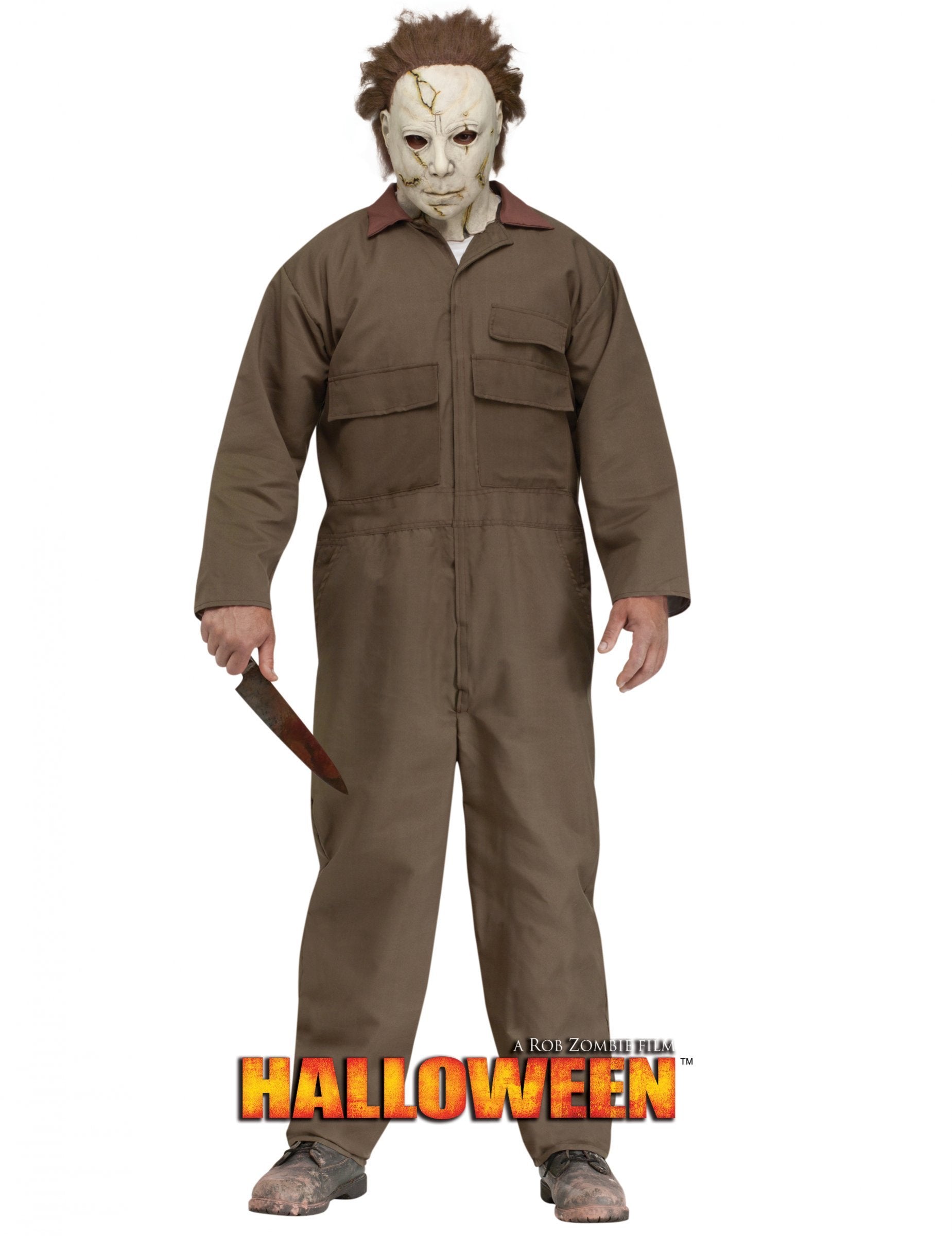 Mužský hnědý kostým Michael Myers Halloween Rob Zombie s maskou