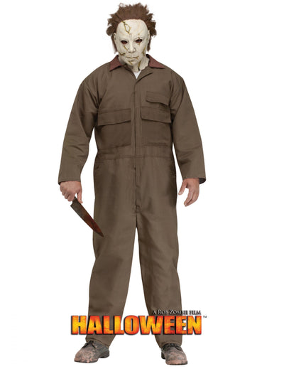 Mužský hnědý kostým Michael Myers Halloween Rob Zombie s maskou