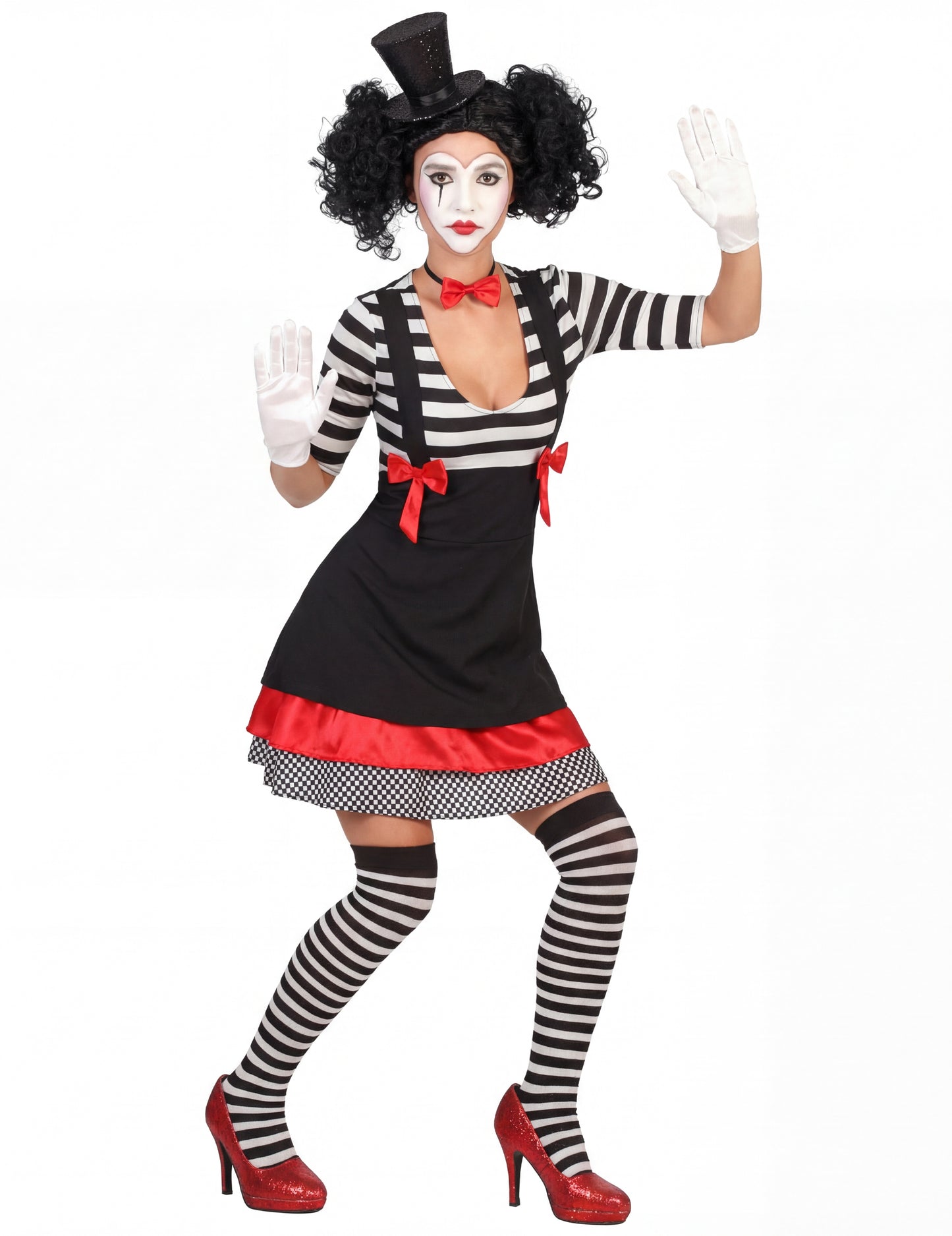 Mime Kostüm für Damen schwarz-rot-weiß