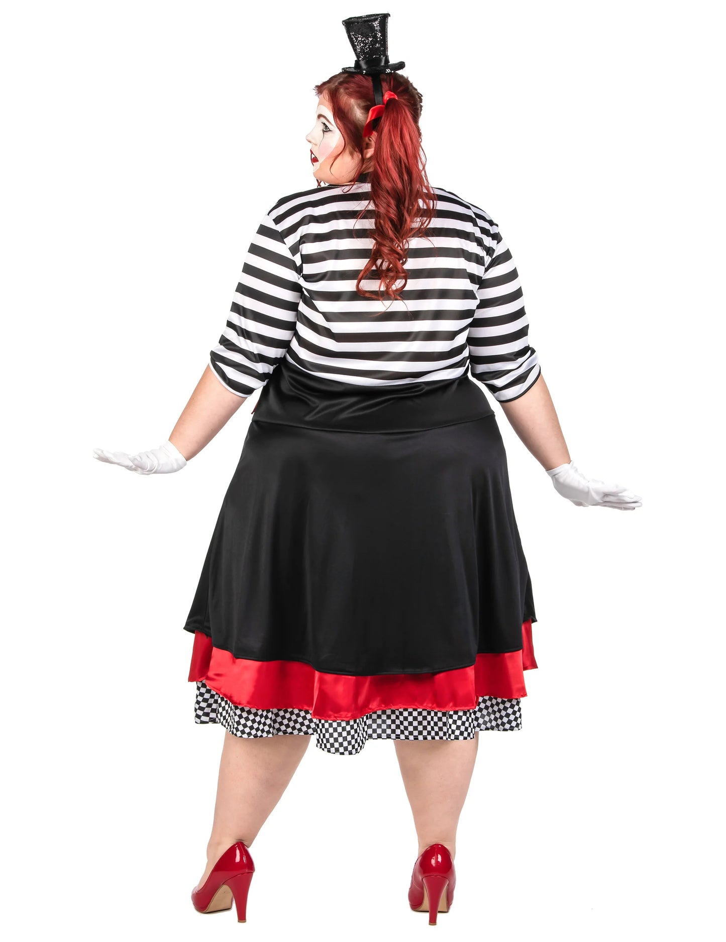 Dámský kostým mima, černočervené šaty, plus size