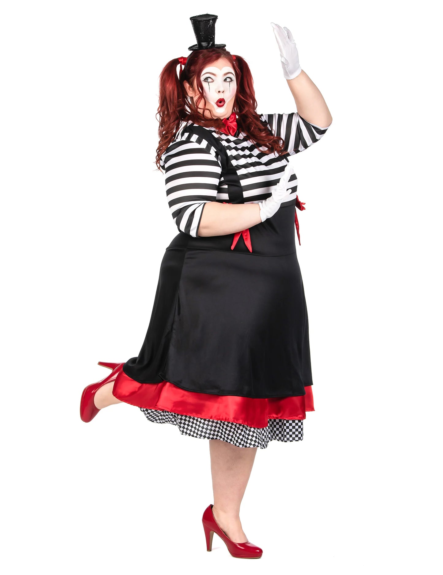 Dámský kostým mima, černočervené šaty, plus size