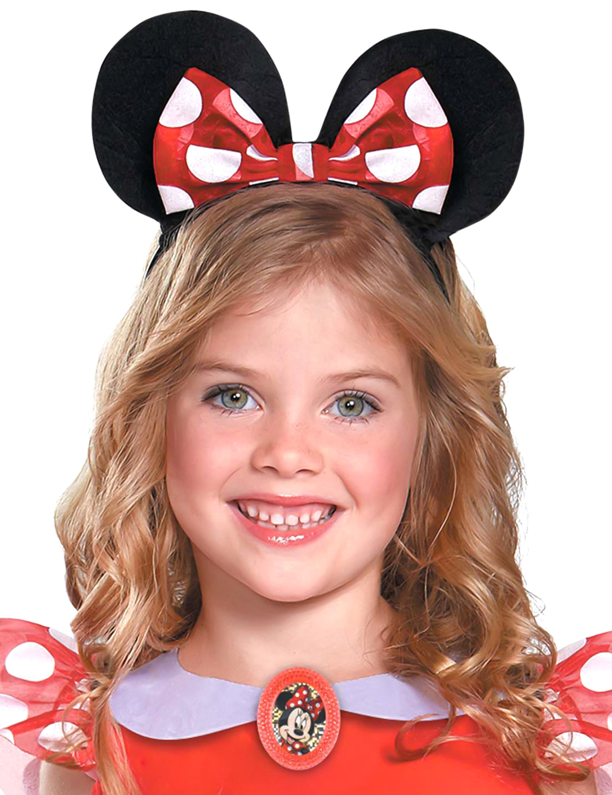 Détail du serre-tête avec oreilles et nœud du déguisement Minnie Mouse