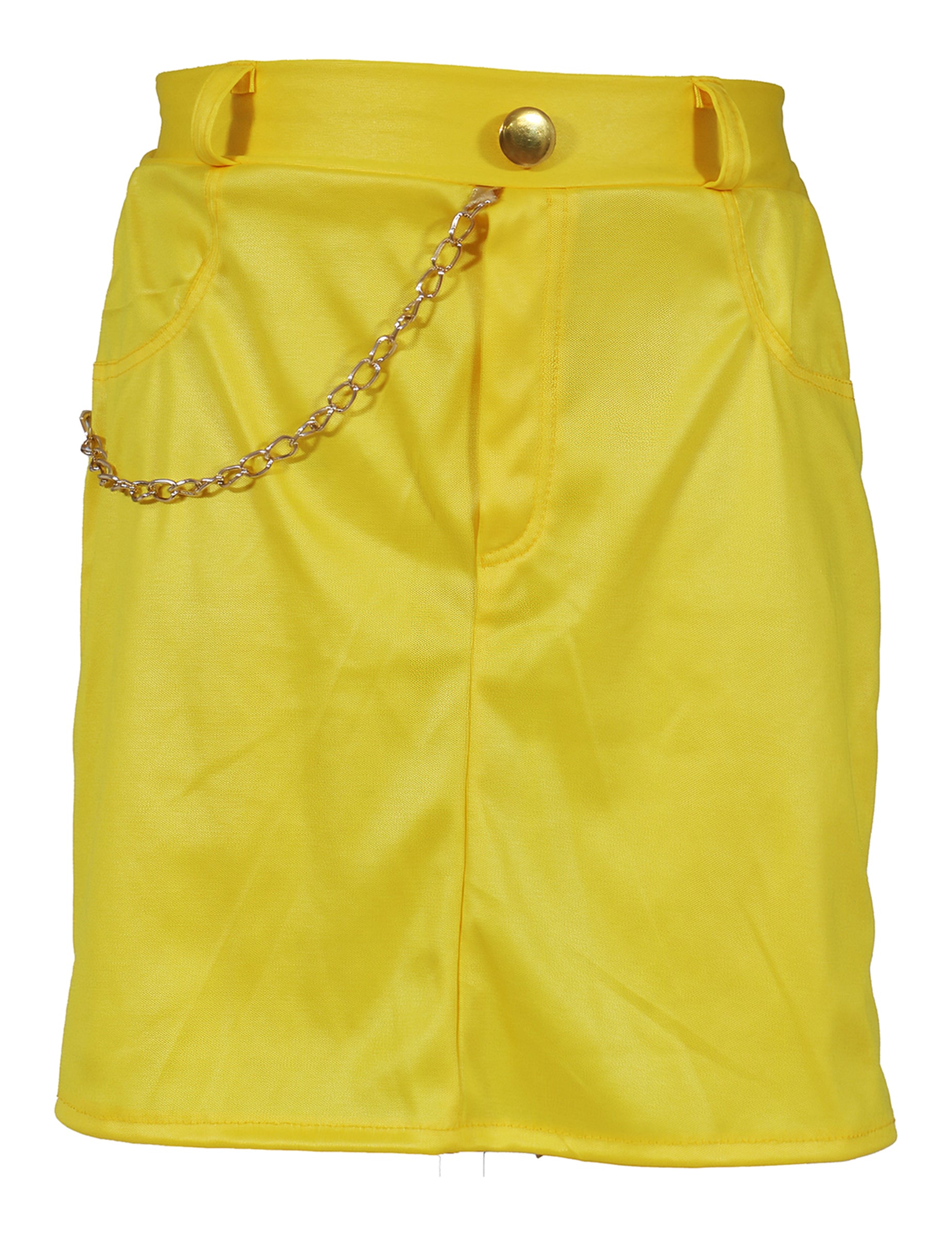 Détail de la jupe jaune avec chaînette du déguisement miss Kpop