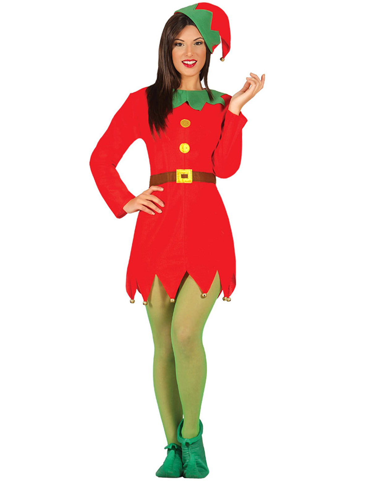 Déguisement miss lutin rouge de Noël pour femme rouge avec bonnet à grelots