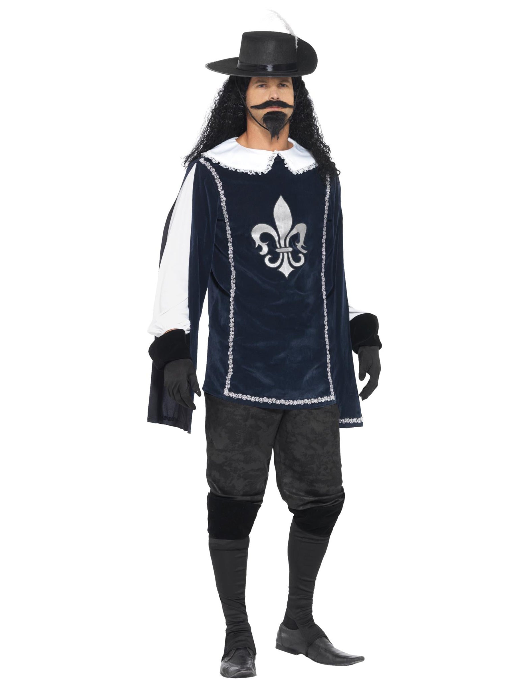 Pohled zepředu na mužský muskétýrský kostým