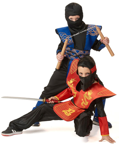 Modrý a zlatý ninja kostým