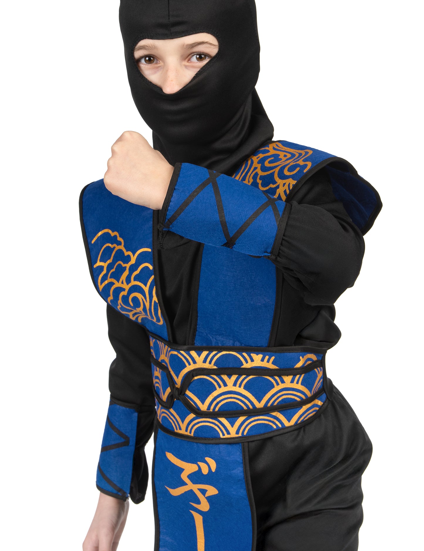 Modrý a zlatý ninja kostým