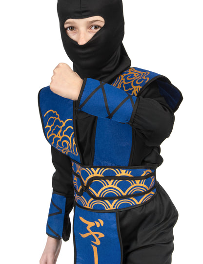 Modrý a zlatý ninja kostým