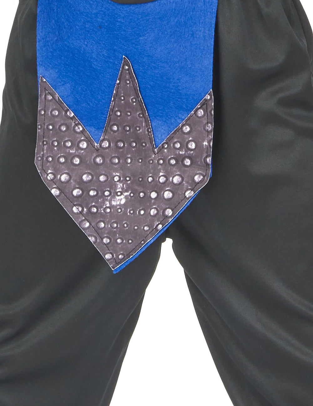 Detail modré a šedé tabardy ninja kostýmu