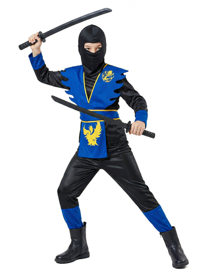 Ninjakostüm für Kinder schwarz-blau-gelb