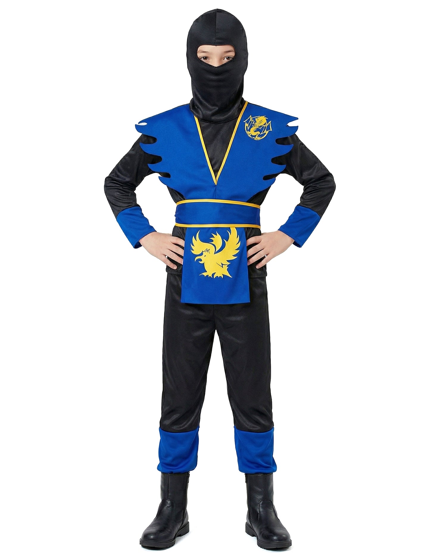 Ninjakostüm für Kinder schwarz-blau-gelb