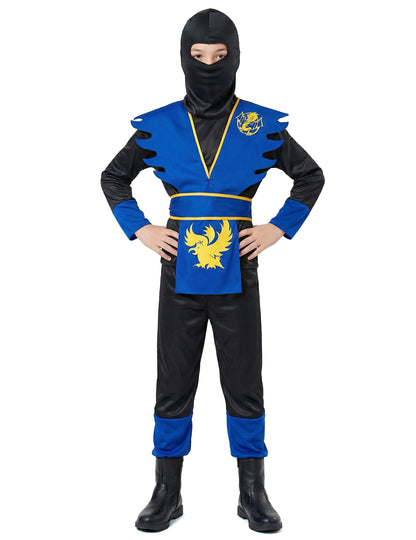 Ninjakostüm für Kinder schwarz-blau-gelb