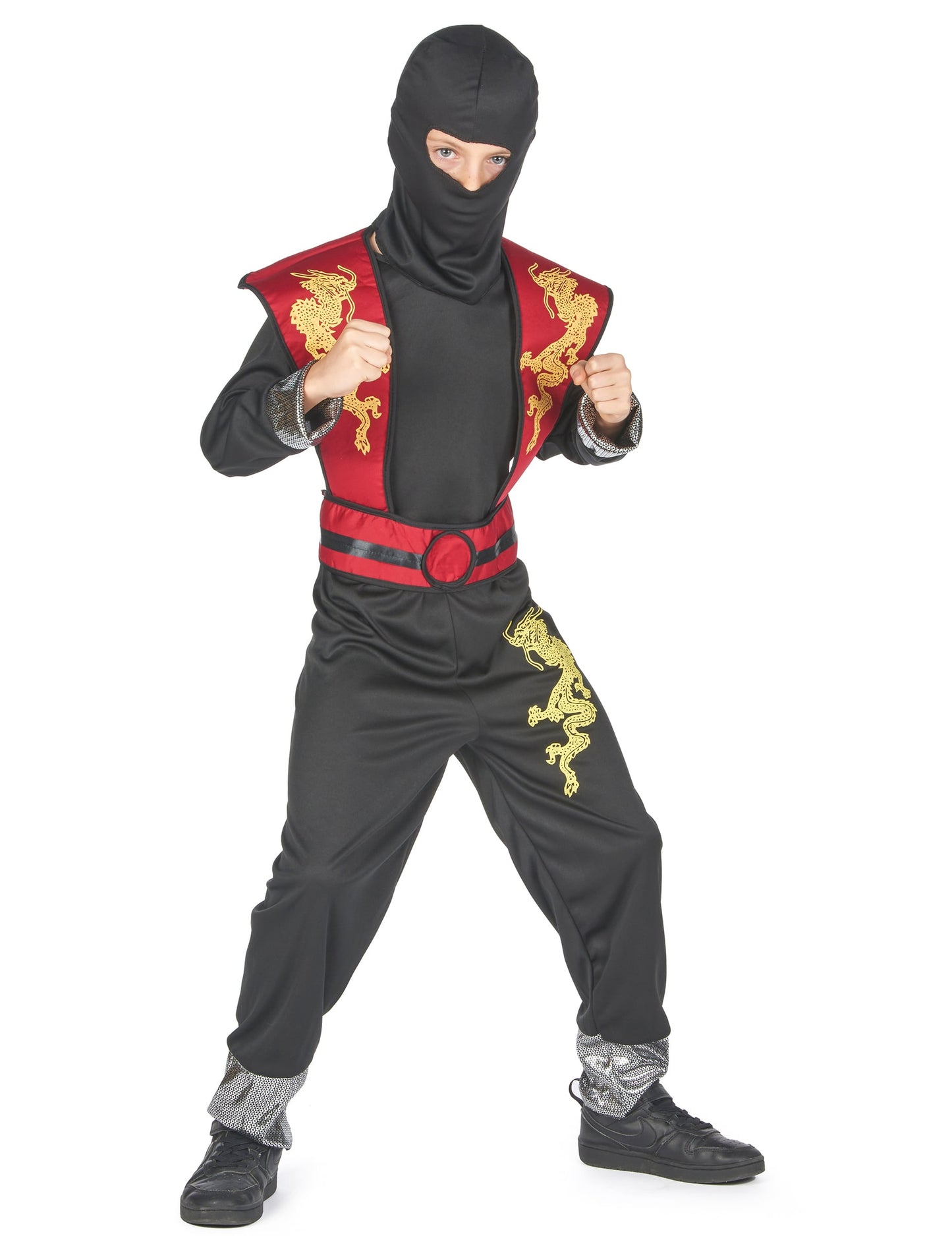 Ninjakostüm für Jungen schwarz-rot-gelb