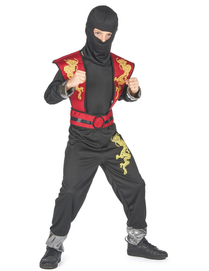 Ninjakostüm für Jungen schwarz-rot-gelb