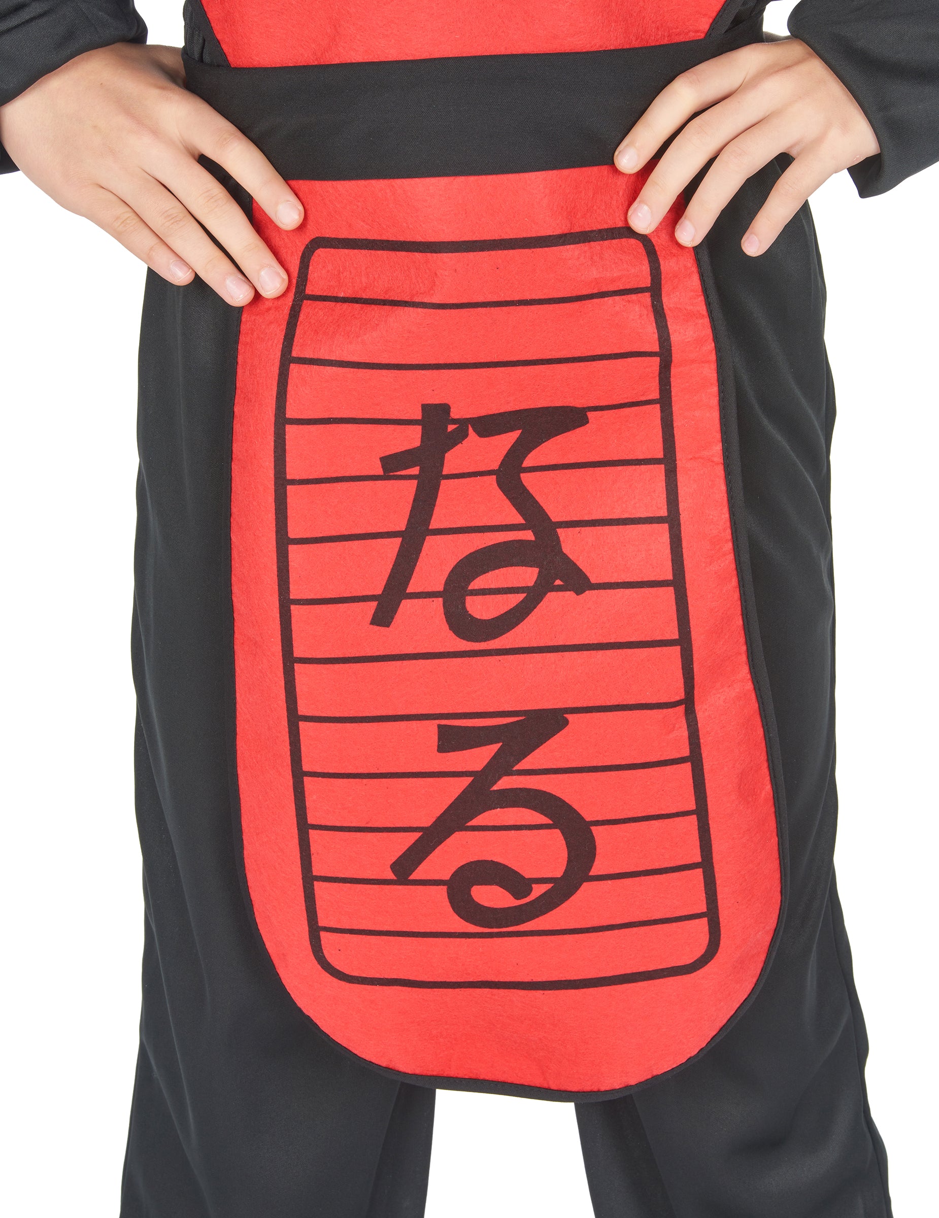 Détail des inscriptions japonaises sur le plastron du déguisement de ninja dragon pour garçon