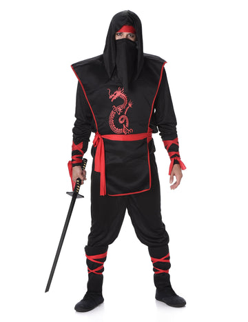 Pánský kostým ninja v černém a červeném provedení