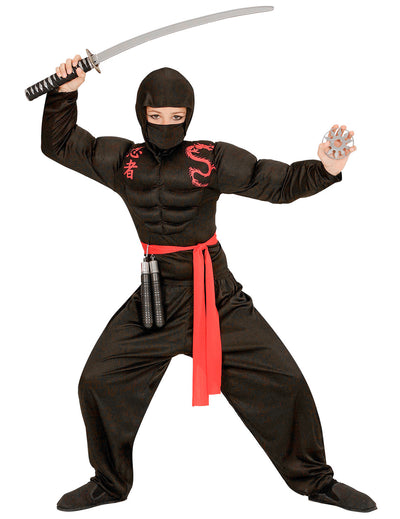 Muscle costume ninja pro černý a červený s drakem