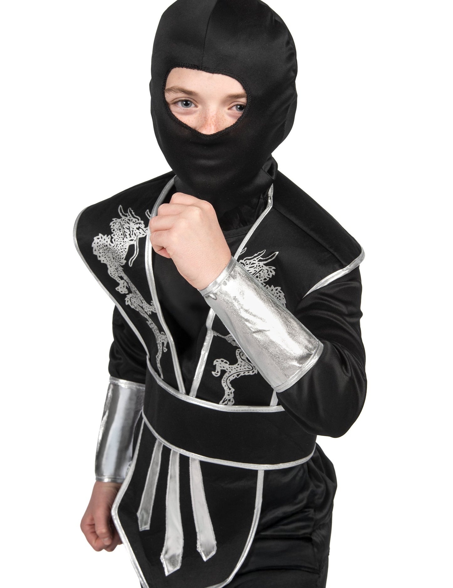 Kostým černého a stříbrného chlapce ninja