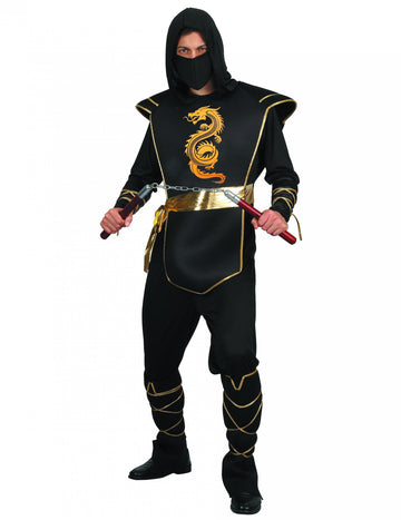 Pánský kostým ninja v černém a zlatém provedení
