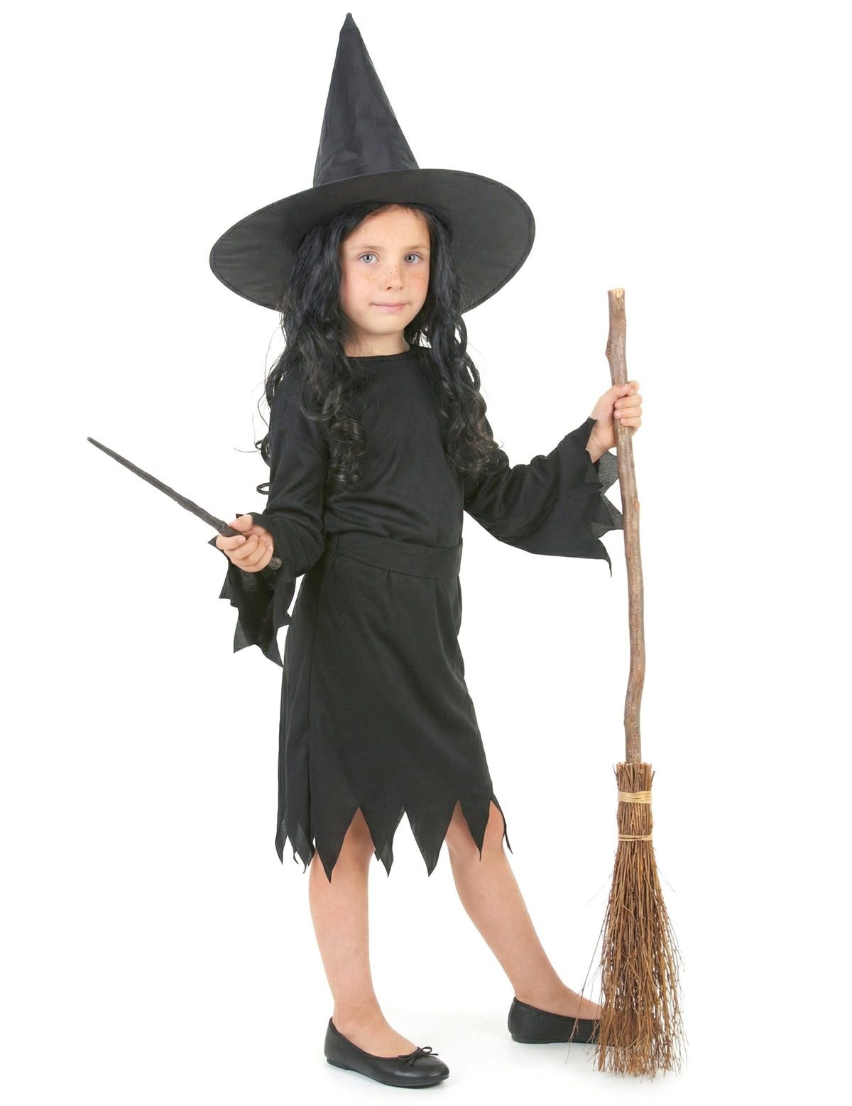 Déguisement de sorcière Halloween pour fille noir avec chapeau pointu
