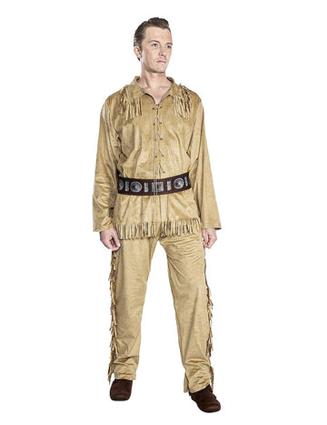 Déguisement Old Shatterhand pour adulte beige à franges avec ceinture marron