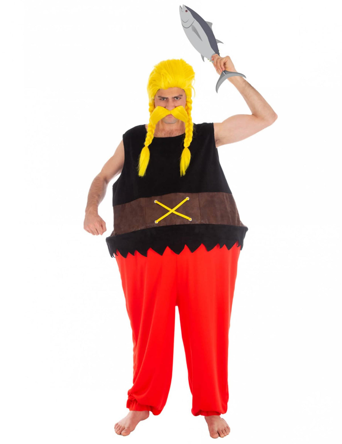 Kostým Ordralfabetix Asterix a Obelix™ pro dospělý černá a červená s blond parukou a rybou