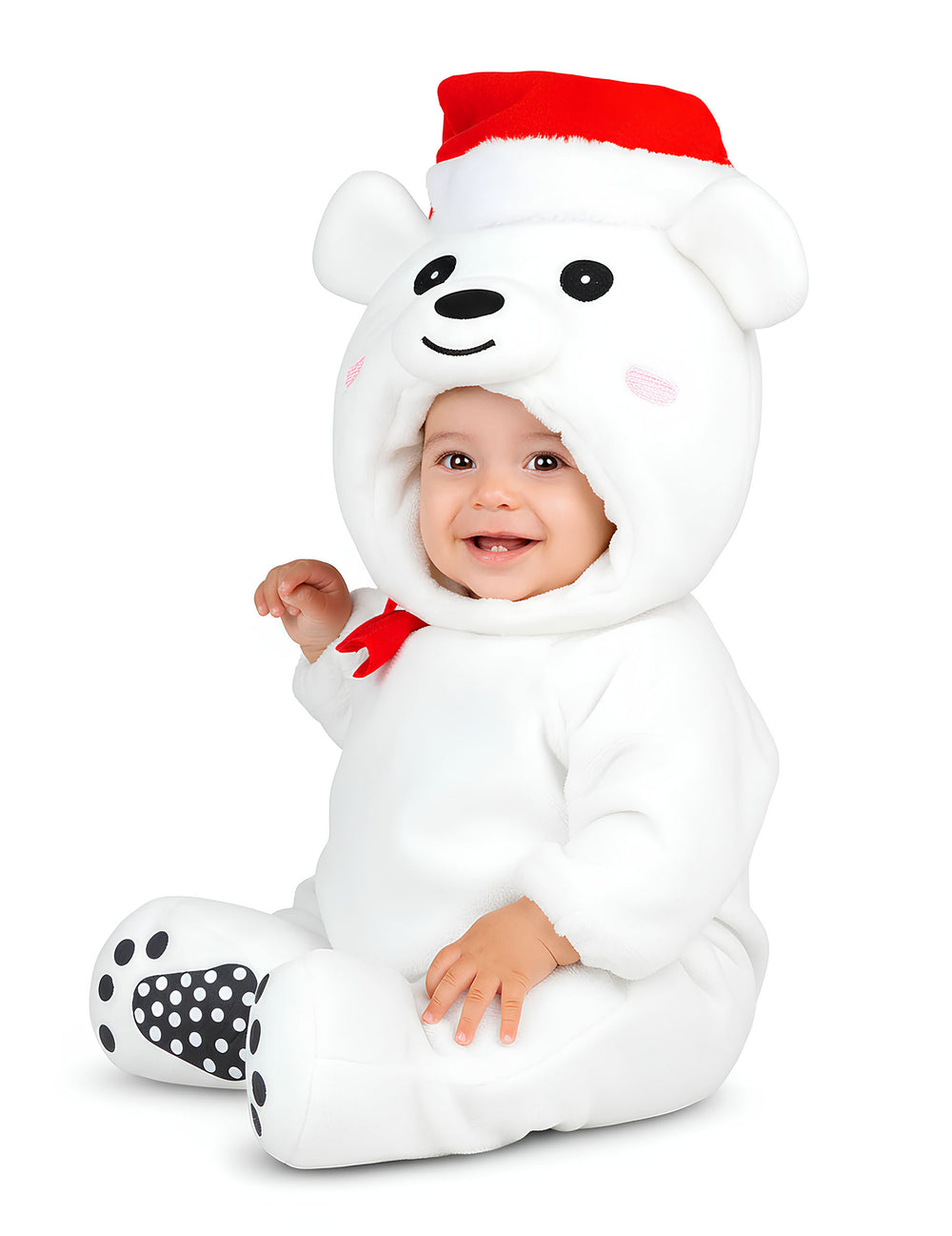 Vue assise du déguisement ours blanc pour bébé