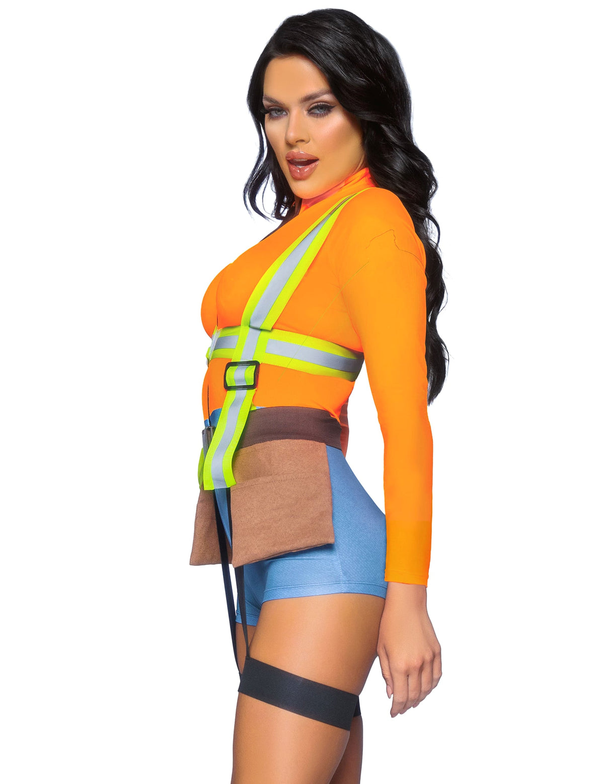 Vue de trois-quart du déguisement ouvrier de chantier sexy pour femme