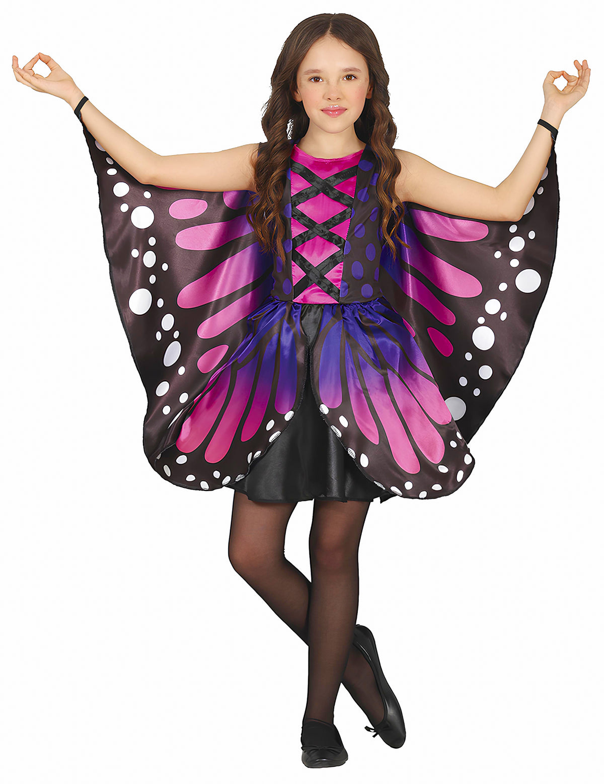 Déguisement de papillon pour fille violet et noir à pois blancs