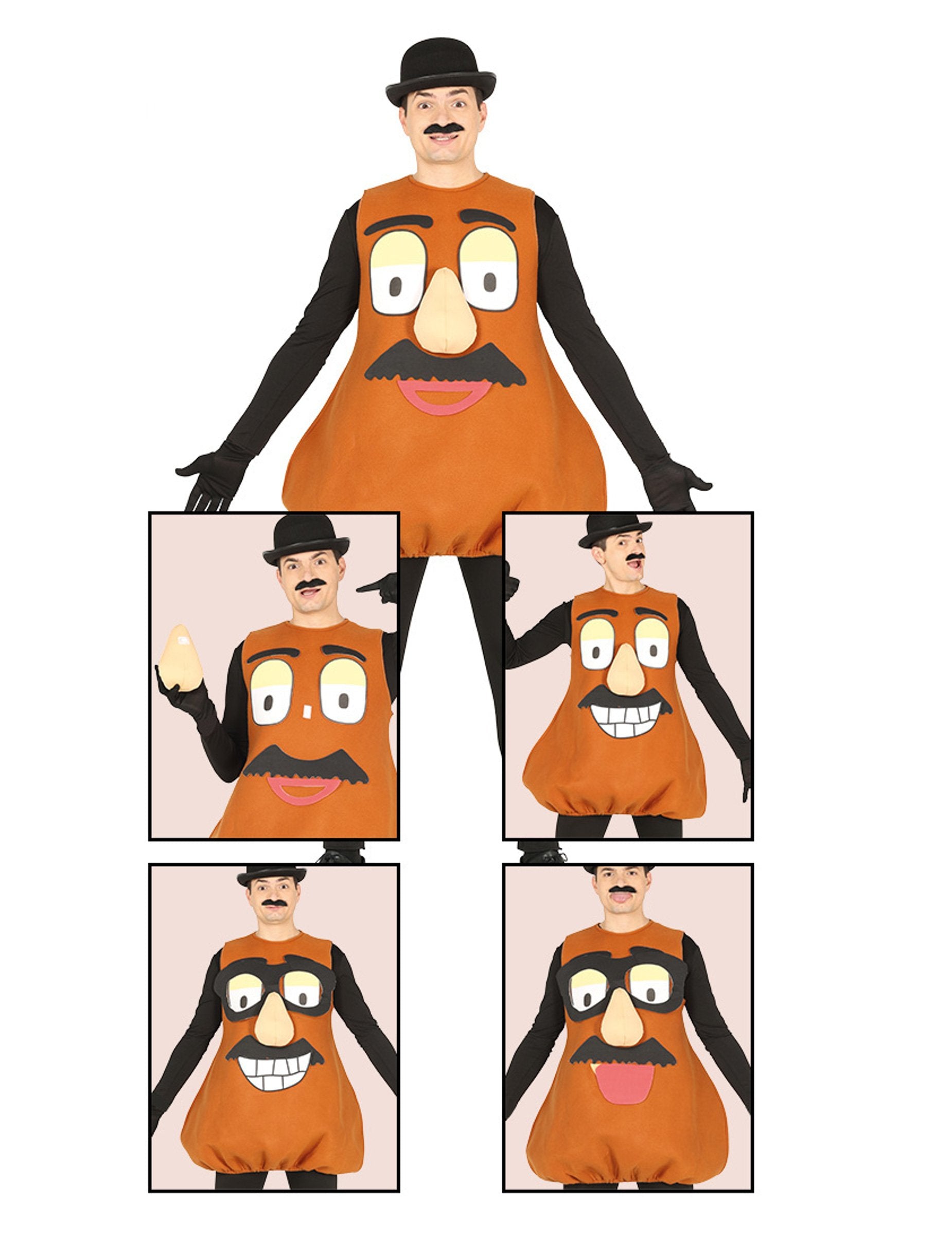 Déguisement patate personnalisable pour adulte marron avec accessoires de visage interchangeables