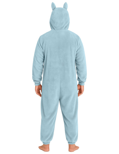 Vue de dos du déguisement peluche monstre pour homme bleu