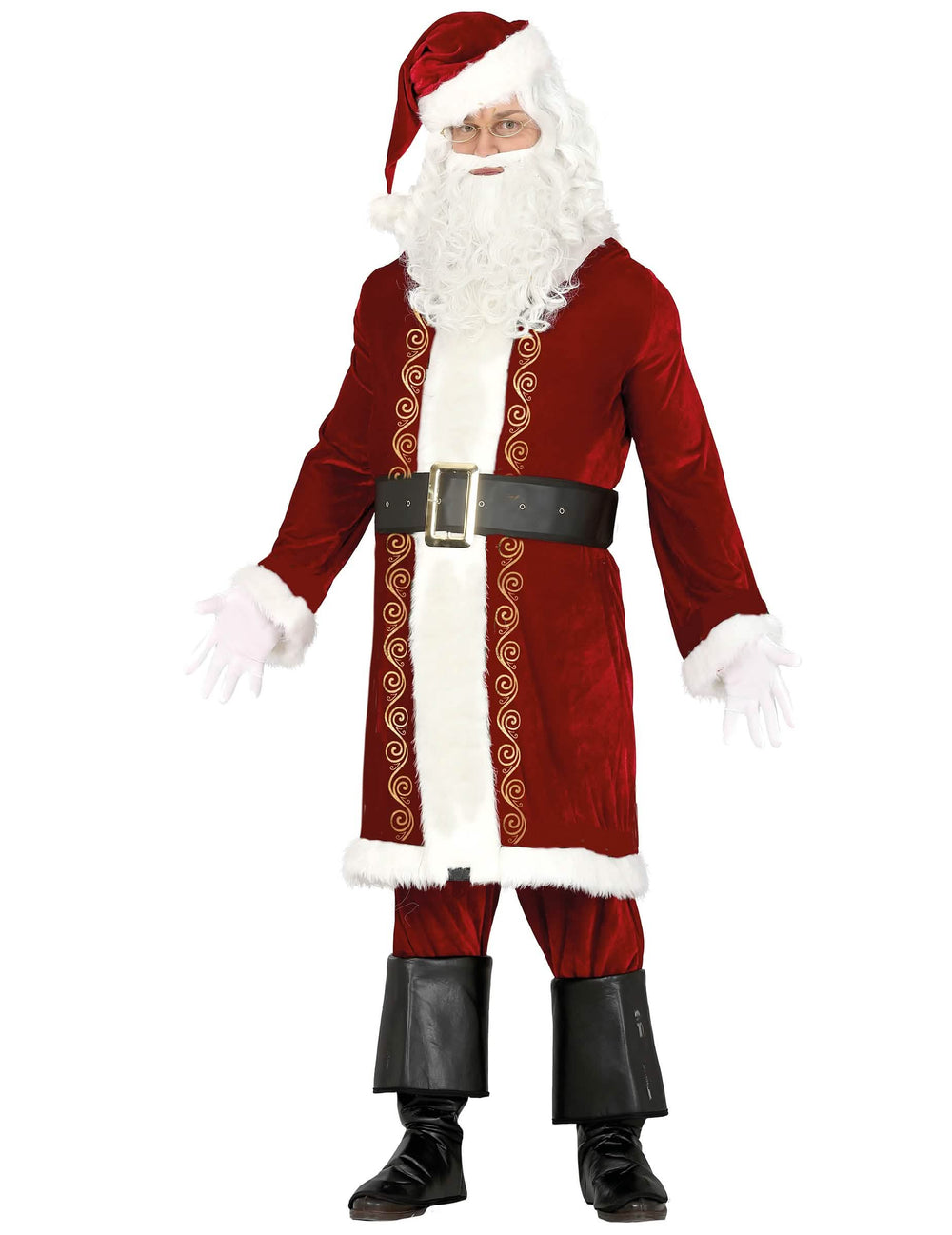 elegantní kostým santa claus s pozlacenými detaily pro muž červená a bílá se zlatými motivy