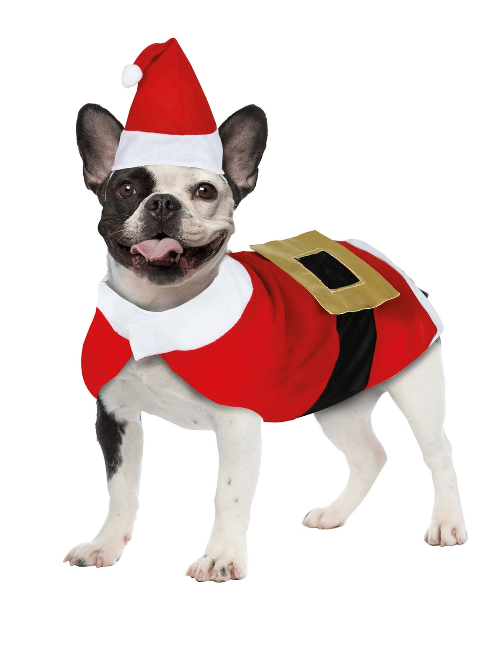 Déguisement Père Noël pour chien rouge et blanc avec bonnet et ceinture