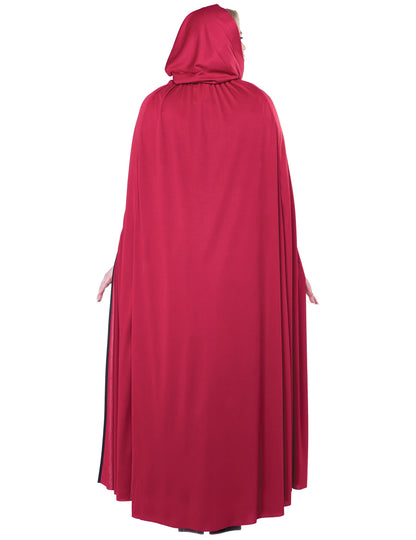 Pohled zezadu na plášť s kapucí gotického kostýmu Červené Karkulky