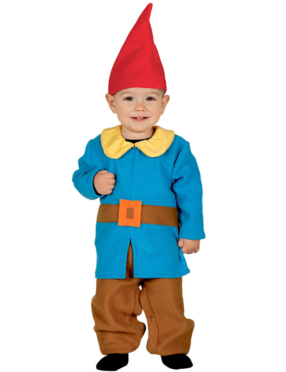 Déguisement de petit nain pour bébé bleu avec bonnet rouge et pantalon marron