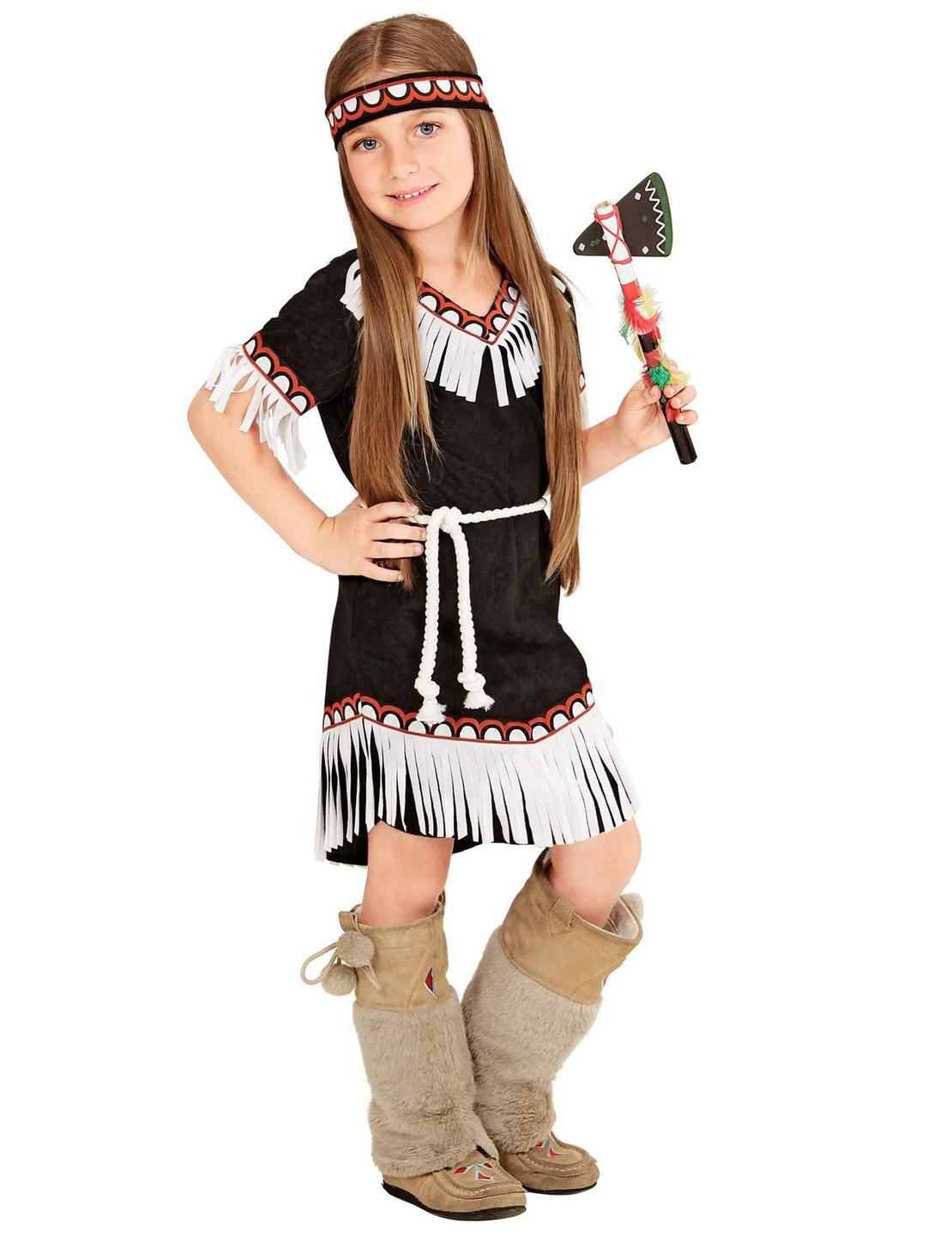 Kostým malé indiánky pro dívka černá s bílými třásněmi