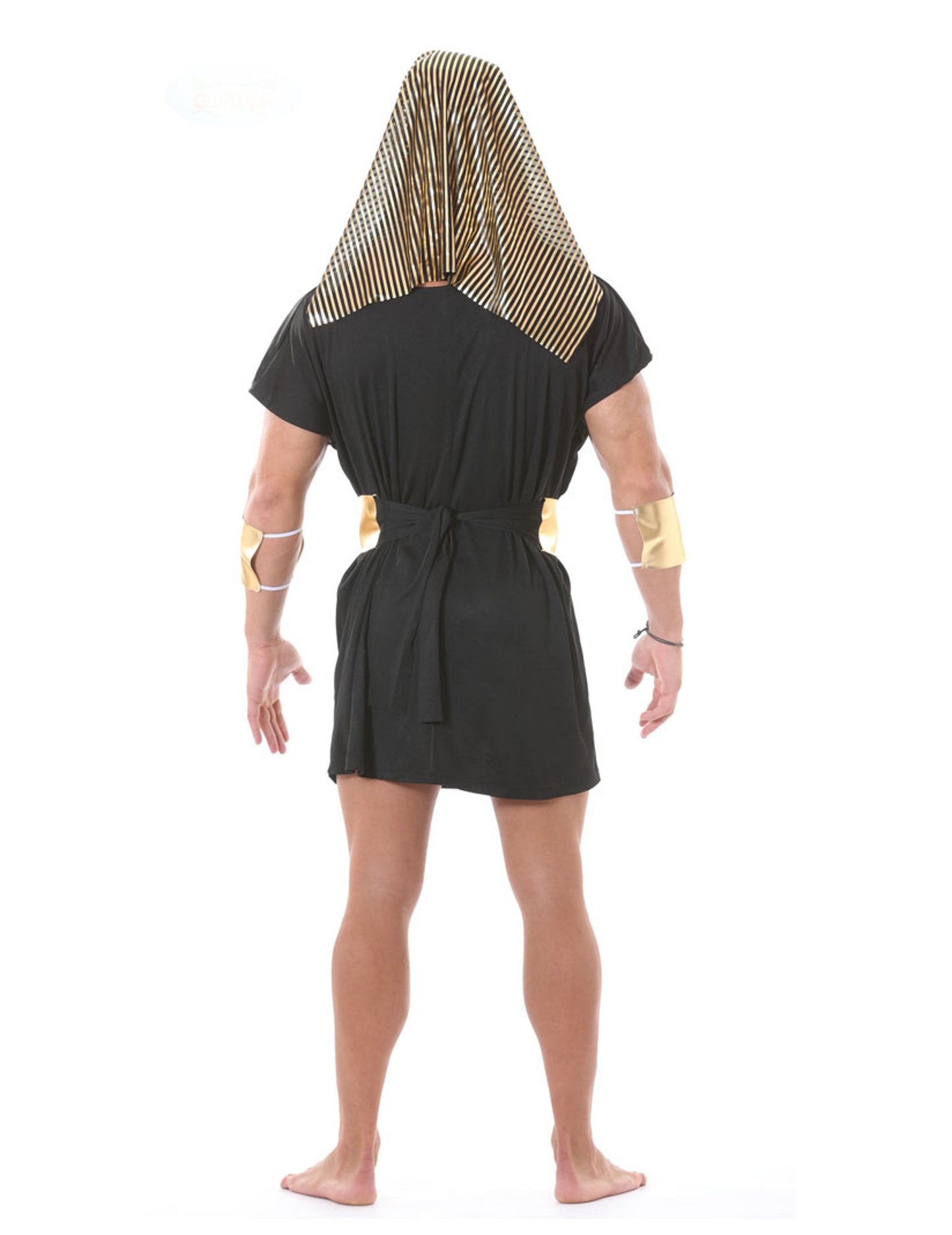 Vue de dos du déguisement de pharaon pour homme noir et doré