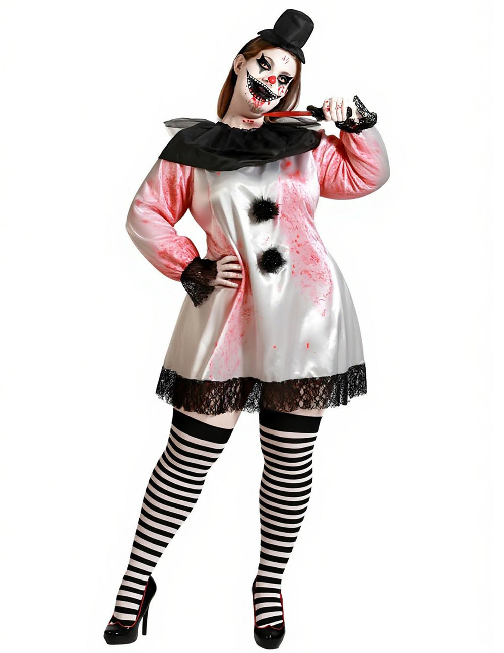 Déguisement de Pierrot assassin pour femme blanc et noir ensanglanté