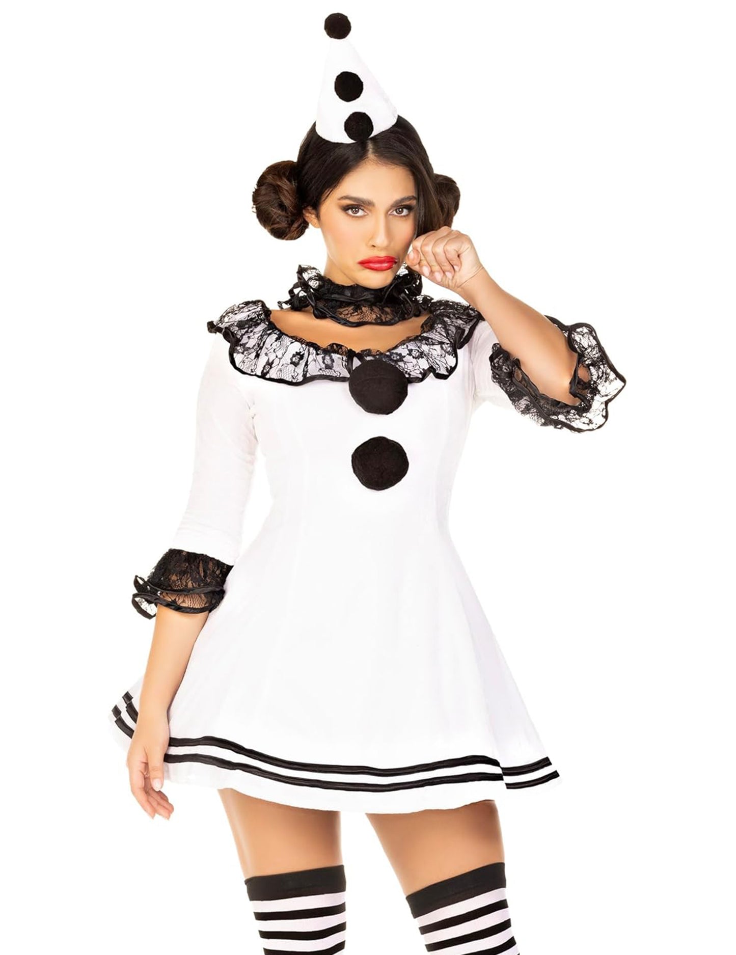 Gros plan sur le buste du déguisement pierrot blanc sexy