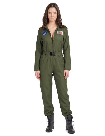 Sexy Kampfpilotin Overall für Damen Karneval khaki