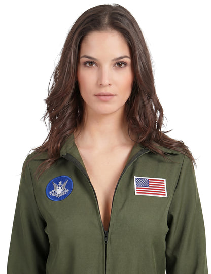 Sexy Kampfpilotin Overall für Damen Karneval khaki
