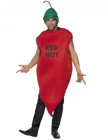 Déguisement piment pour adulte rouge avec chapeau vert
