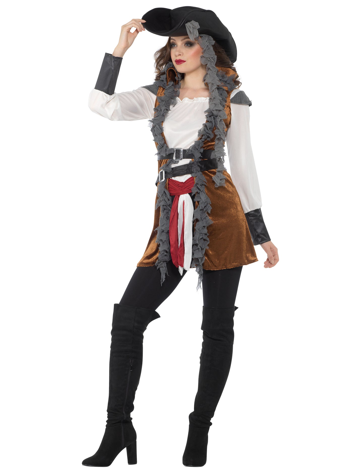 Vue d'ensemble du déguisement de pirate avec gilet pour femme