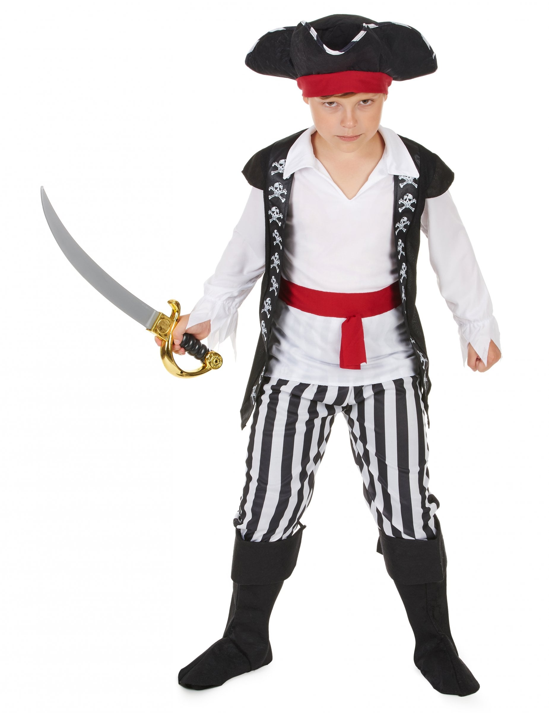 Déguisement de pirate pour garçon avec rayures noires et blanches